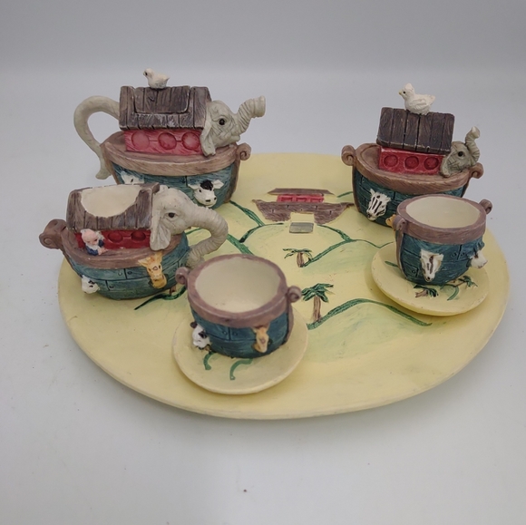 NOAH'S ARK  Mini Tea Set Miniature 10 Pieces Youngs, Inc. 1995 Vintage Elephants - Picture 4 of 6
